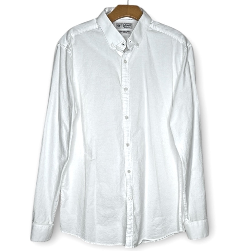 Penguin Heritage Slim Fit Stretch Button Down Shirt Sz 16 34/35 Preppy Office